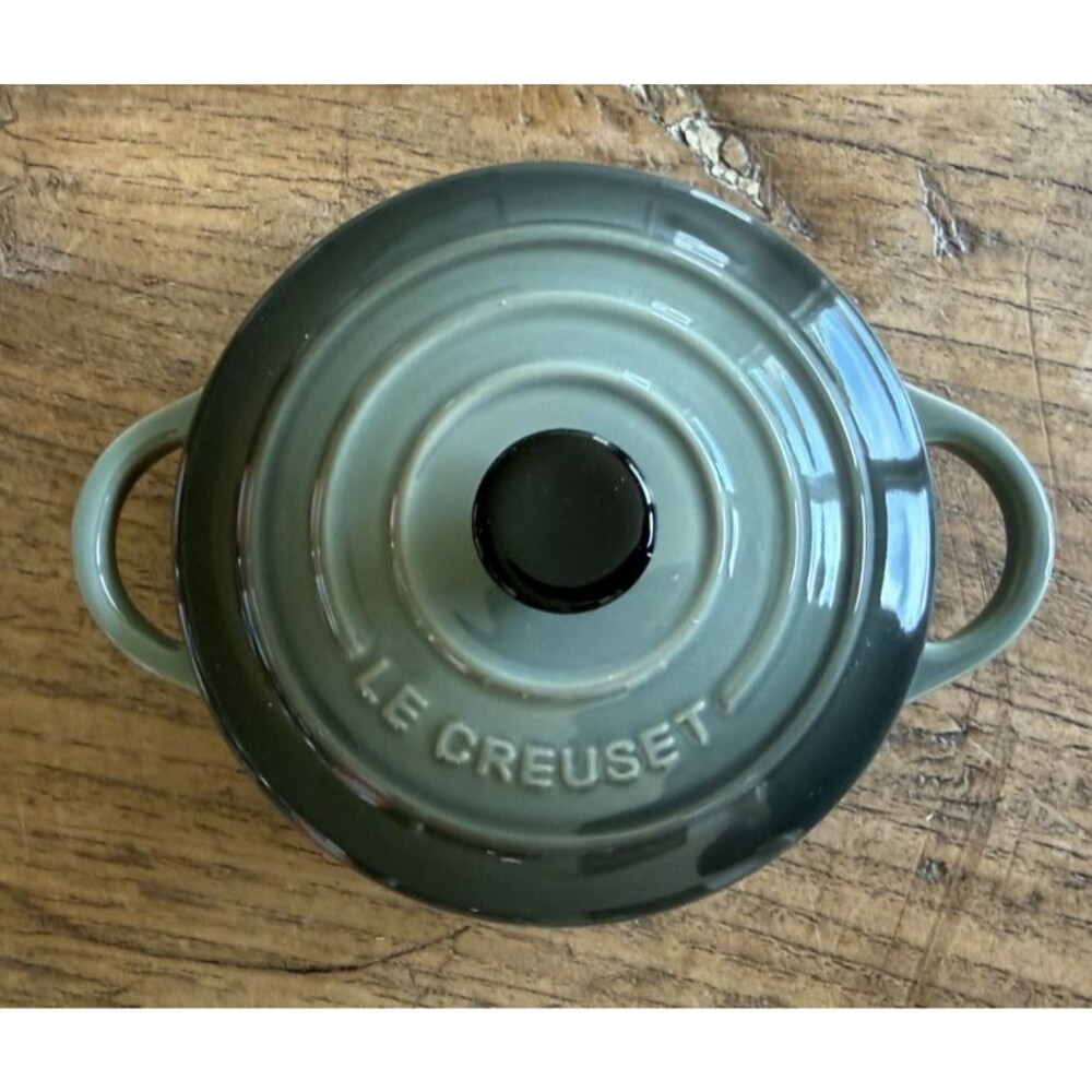 Special Listing Le Creuset 2 Round Mini Cocotte 250 ml & 1 Spoon Rest Thyme NEW - Picture 3 of 8